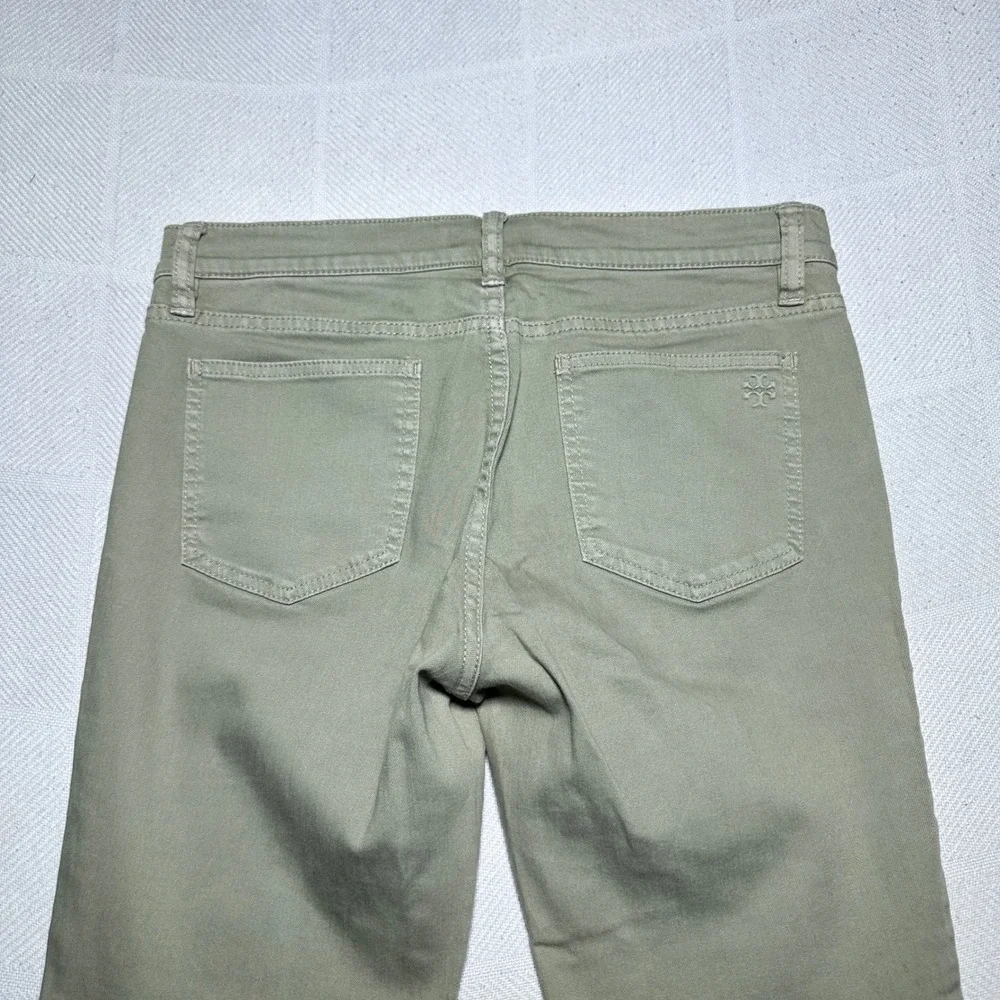Tory Burch Emmy Ankle Pants Womens 29 Slim Straight Button Hem Olive Green